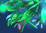  black_sclera claws commentary_request energy fang gen_3_pokemon highres legendary_pokemon no_humans open_mouth pokemon pokemon_(creature) qua rayquaza shiny skin_fang solo space tongue yellow_eyes 