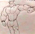  anthro asriel_dreemurr clothed clothing dumbbell exercise male muscular muscular_anthro muscular_male sketch solo topless undertale video_games weights 