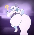  anthro big_butt bixiekz bodily_fluids butt butt_focus cervid female fur hi_res mammal overweight overweight_anthro overweight_female short_tail solo sweat sweatdrop white_body white_fur 