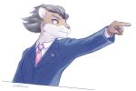  2020 3:2 5_fingers ace_attorney anthro black_hair capcom cheek_tuft clothed clothing cosplay countershading digital_media_(artwork) eyebrows eyelashes facial_tuft felid fingers fur gesture hair inner_ear_fluff lion male mammal multicolored_body multicolored_fur necktie outline pantherine phoenix_wright pointing portrait signature simple_background tan_body tan_fur tuft two_tone_body two_tone_fur unimpressive video_games white_background white_body white_countershading white_fur yellow_eyes 