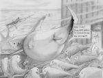  2013 after_vore beuwens-folder english_text female fish greyscale group inside jaws_(film) larger_female marine monochrome movie_theater overweight shark size_difference speech_bubble text traditional_media_(artwork) universal_studios vore 