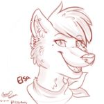  1:1 2013 anthro black_and_white canid canine canis character_name digital_drawing_(artwork) digital_media_(artwork) ear_piercing elsa_(ebonycrowned) eyebrow_through_hair eyebrows fangs female front_view fur hair headshot_portrait industrial_piercing inner_ear_fluff izzyhusky low_res mammal mole_(marking) monochrome neckerchief open_mouth open_smile piercing portrait short_fur short_hair signature simple_background smile snout solo teeth translucent translucent_hair tuft white_background wolf 
