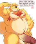  &lt;3 2020 anthro balls belly big_balls big_penis blush canid canine canis domestic_dog english_text erection genitals hi_res humanoid_hands male mammal moobs nipples overweight overweight_anthro overweight_male penis simple_background solo text vitashi white_background 