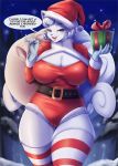  &lt;3 2019 5_fingers alolan_vulpix anthro anthrofied big_breasts blue_eyes blush breasts camel_toe christmas christmas_clothing christmas_headwear cleavage clothed clothing curvy_figure dialogue digital_media_(artwork) english_text eyelashes female fingers first_person_view fur gift hair hat headgear headwear hi_res holding_object holidays huge_breasts legwear lipstick looking_at_viewer makeup mleonheart nintendo one_eye_closed pattern_clothing pattern_legwear pok&eacute;mon pok&eacute;mon_(species) pok&eacute;morph regional_form_(pok&eacute;mon) santa_hat short_hair smile snow speech_bubble squish striped_clothing striped_legwear stripes text thick_thighs thigh_highs thigh_squish video_games voluptuous white_body white_fur white_hair wide_hips wink 