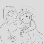  1:1 anime cute_expression cute_face drawing duo female hug human male male/female mammal monochrome sketch sleeping slia ursid 