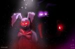  2020 abstract_background anthro big_bow_tie big_ears big_teeth black_background black_eyebrows bow_tie breasts buckteeth calesote514 clothed clothing dilated_pupils duo eyebrows eyelashes female five_nights_at_freddy&#039;s five_nights_at_freddy&#039;s:_security_breach glitchtrap glowing half-closed_eyes hi_res lagomorph leporid light long_ears long_whiskers looking_aside male mammal narrowed_eyes open_mouth pink_tongue purple_eyes rabbit raised_eyebrows red_eyes signature simple_background size_difference smile standing teeth tongue topwear vanny_(fnaf) vest video_games whiskers white_body 
