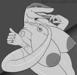  absurd_res anthro big_breasts breasts drone female finger_to_mouth hi_res lips living_machine machine monochrome nipples reptilligator seductive solo thick_lips wide_hips 