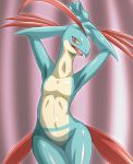  ambiguous_gender anthro anthrofied arms_above_head featureless_crotch grovyle nauchan4649 nintendo pok&eacute;mon pok&eacute;mon_(species) red_eyes shiny_pok&eacute;mon solo video_games wide_hips 