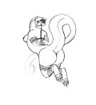  absurd_res anthro ball_gag bdsm bondage bound clothed clothing female gag gagged hi_res long_neck long_tail monochrome nude paws reptile restrained rope rope_bondage scalie slightly_chubby snake solo topless vainovalkea 