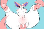  2020 3:2 accessory anthro anus areola big_areola big_breasts big_butt big_nipples blue_background blue_eyes breasts butt digital_drawing_(artwork) digital_media_(artwork) eeveelution eyebrows eyelashes eyeliner female fur genitals hair_accessory hair_ribbon half-closed_eyes hands_behind_back lying makeup narrowed_eyes nintendo nipples nude on_back open_mouth pawpads pink_areola pink_body pink_fur pink_nipples pink_ribbon pok&eacute;mon pok&eacute;mon_(species) presenting presenting_anus presenting_pussy pukemilked pussy ribbons simple_background smile solo spread_legs spreading sylveon tail_ribbon thick_thighs tongue tongue_out video_games white_body white_fur wide_hips 