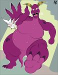  50percentgrey angry anthro bartok bartok_the_magnificent belly big_belly big_breasts breasts chase chiropteran dragon female get hi_res huge_breasts ludmilla_(bartok) macro male mammal overweight overweight_female purple_body thick_thighs white_body 