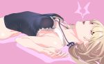  blonde_hair bottomless breasts cleavage henken highres lying on_back open_mouth red_eyes sketch tank_top 