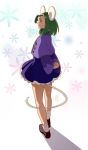  1girl animal_ears brave_fencer_musashiden capelet commentary dress full_body green_hair hairband mouse_ears mouse_girl mouse_tail purple_capelet purple_eyes shoes short_hair solo tail topo_(musashiden) 