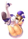  ai_(snk) akamaru ass baseball_cap blue_eyes blush boots brown_hair dress gloves hat knee_boots long_hair lying neo_geo_battle_coliseum neo_geo_pocket_color on_back panties panty_pull pussy short_dress snk solo thighs underwear white_panties 