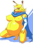  alef big_breasts blue_eyes blush breasts canine cloak crouching erect_nipples female fur furry gigantic_breasts looking_at_viewer mammal nipples open_mouth plain_background pregnant sega shining_(series) shining_force small_breasts tenseiani tongue tongue_out video_games yellow_fur 
