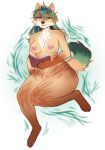  2020 anthro areola book breasts canid canine canis delph_lonepaw dyed_fur female fluffy green_eyes hi_res highlights_(coloring) kilka_k mammal maned_wolf neck_tuft nude pattern pink_areola reading reading_book simple_background smile smiling_at_viewer solo tuft wolf 