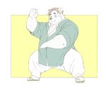  2020 anthro bottomwear canid canine canis clothing domestic_dog footwear humanoid_hands inunoshippo kemono male mammal overweight overweight_anthro overweight_male pants sandals shirt solo topwear 