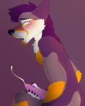  absurd_res animal_genitalia animal_penis anthro blush bodily_fluids butt canid canine canine_penis canis claws coyote cum ejaculation fur genital_fluids genitals hi_res male mammal masturbation nude open_mouth orange_body orange_fur paws penis pixwell profile purple_body solo tazz_(pixwell) 