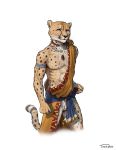  2020 anthro black_nose cheetah clothed clothing digital_media_(artwork) felid feline fur hi_res male mammal simple_background solo spots spotted_body spotted_fur standing titusw whiskers white_background 