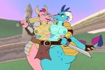  anthro armoe breasts conjoined duo female friendship_is_magic hasbro melee_weapon milk my_little_pony pilot129 princess_ember_(mlp) sword weapon 