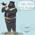  2020 anthro black_body black_fur black_nose bowrb_(character) bowrbbear clothing english_text eyewear fur glasses hi_res humanoid_hands male mammal overweight overweight_anthro overweight_male solo text underwear ursid 