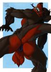  anthro anus balls butt canid canine canis furdo genitals hi_res hybrid male mammal puffy_anus red_eyes solo tongue tongue_out wolf 