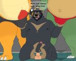  2020 absurd_res anal anal_penetration anthro balls beard belly black_body black_fur black_nose bodily_fluids bowrb_(character) bowrbbear bowser bulge clothing dildo donkey_kong_(series) english_text erection facial_hair fur genital_fluids genitals groping_crotch group hi_res king_k._rool koopa male male/male mammal mario_bros navel nintendo nipples overweight overweight_male penetration penis precum scalie sex_toy sex_toy_in_ass sex_toy_penetration text underwear ursid video_games 