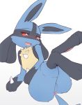 2020 absurd_res anthro blush canid canine flong fur hi_res looking_at_viewer lucario male mammal nintendo pok&eacute;mon pok&eacute;mon_(species) simple_background solo video_games 