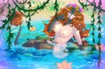  accessory animal_humanoid bare_chest big_breasts breasts clothing digital_media_(artwork) female flower flower_in_hair hair hair_accessory humanoid leonifa looking_at_viewer mammal mammal_humanoid mythological_basilisk mythology nude oasis orange_hair plant plantigrade solo water 