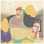  &lt;3 2020 anthro beard bedroom body_hair border bowser clothing duo eyebrows facial_hair hair hand_behind_head happy_trail hi_res horn human inside jockstrap koopa looking_at_viewer luigi male mammal mario_bros muscular muscular_anthro muscular_male mustache navel nintendo open_mouth open_smile scalie shadowmatamori shirt signature size_difference smile t-shirt tank_top text text_on_clothing text_on_shirt text_on_topwear tight_clothing tight_shirt tight_topwear tongue tongue_out topwear underwear video_games white_border 