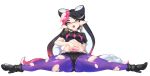  callie_(splatoon) jtveemo long_hair marie_(splatoon) mask_(joshiraku) shorts simple_background solo splatoon_(series) spread_legs tears thick_eyebrows thong tongue tongue_out torn_clothes torn_legwear twintails underwear very_long_hair white_background yellow_eyes 