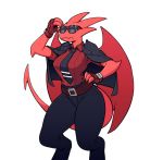  2020 alpha_channel anthro belt cosplay crossover crossover_cosplay demon demon_wings eyewear female helltaker hi_res justice_(helltaker) lucia_(satina) necktie red_body red_skin ricksteubens satina_wants_a_glass_of_water solo sunglasses 