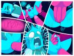  anal anal_penetration blood blue_body blue_clothing blue_skin bodily_fluids clothing comic cyan_cube duo forced genitals hand_on_penis hi_res hoodie humanoid male male/male male_penetrated male_penetrating male_penetrating_male nails pain penetration penis pink_body pink_clothing pink_skin rape sadism screaming sex smrtka769 tears topwear video_games 