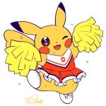  &lt;3 &lt;3_eyes 1:1 bodily_fluids bottomless bottomwear cheering cheerleader cheerleader_outfit cleft_tail clothed clothing cotora female feral footwear happy nintendo one_eye_closed open_mouth pikachu pok&eacute;mon pok&eacute;mon_(species) pom_poms shoes skirt solo sweat video_games 