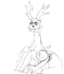  &lt;3 ambiguous_gender anon cryptid cuddling duo fangs hug human male mammal monochrome monster unknown_artist 