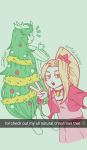  2girls blonde_hair christmas christmas_tree english_text green_hair kid_icarus kid_icarus_uprising long_hair mild_entropy multiple_girls nachure palutena self_shot snapchat twitter_username v very_long_hair 