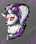  2020 absurd_res amaterasu anthro azural_cobaltros black_body black_nose bound breasts canid canine canis capcom chest_tuft deity duo encasement english_text female female/female fur hi_res hypnosis inner_ear_fluff iridescent liquid_latex mammal markings mind_control multicolored_body naiadra open_mouth portrait purple_body purple_eyes red_markings reptile rubber scalie signature snake text tuft video_games white_body white_fur wolf ōkami 