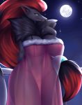  2020 anthro anthrofied barely_visible_genitalia barely_visible_pussy big_breasts blue_eyes breasts canid canine clothed clothing detailed_background digital_media_(artwork) female full_moon fur genitals grey_body grey_fur hi_res looking_at_viewer mammal mleonheart moon navel night nightgown nintendo nipples open_mouth pok&eacute;mon pok&eacute;mon_(species) pussy smile solo thick_thighs translucent translucent_clothing video_games zoroark 