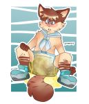  absurd_res anthro blush clothing diaper domestic_cat embarrassed feces felid feline felis fluffy fluffy_tail footwear grumpycoony hi_res leaking_diaper male mammal messing peeing pooping shoes sneakers soiling solo 
