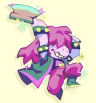  anthro axe boots bottomwear clothing deltarune female footwear hair jacket long_hair melee_weapon pants pinkgermy purple_hair scalie sharp_teeth simple_background solo sparkles susie_(deltarune) teeth topwear video_games weapon 