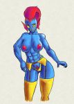  big_breasts breasts clothing female fish fours_(artist) hi_res humanoid legwear lingerie marine muscular muscular_female muscular_humanoid pubes solo stockings thong undertale underwear undyne video_games 