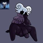  1:1 balls big_balls big_penis black_body clothing fan_character fecharis genitals hi_res hollow_knight huge_penis male penis robe shy solo spreading team_cherry thick_penis thick_thighs vessel_(species) video_games 