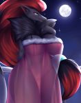 2020 anthro anthrofied barely_visible_genitalia barely_visible_pussy big_breasts blue_eyes breasts canid canine clothed clothing detailed_background digital_media_(artwork) female full_moon genitals hi_res mammal mleonheart moon navel night nightgown nintendo nipples open_mouth pok&eacute;mon pok&eacute;mon_(species) pussy solo thick_thighs translucent translucent_clothing video_games zoroark 