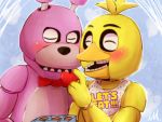  &lt;3 2015 4:3 ambiguous_gender animatronic anthro avian beak bib bird blush bonnie_(fnaf) bow_tie box box_of_chocolates candy chica_(fnaf) chicken chocolate dessert duo eyes_closed five_nights_at_freddy&#039;s food galliform gallus_(genus) head_tuft holding_food holding_object ill825_(artist) lagomorph leporid machine mammal multicolored_body open_mouth open_smile phasianid purple_body rabbit robot signature smile tuft video_games yellow_body 