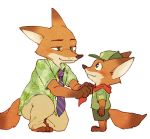  anthro barefoot bottomwear brown_body brown_fur canid canine clothed clothing disney fox fully_clothed fur kneeling male mammal necktie nick_wilde pants red_fox scout_uniform shirt simple_background smile standing topwear white_background zoonckl zootopia 