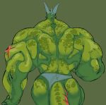  ambiguous_gender anthro argonian back_muscles bethesda_softworks big_muscles butt clothed clothing freebird11 green_background green_body green_scales hi_res huge_muscles muscular muscular_arms rear_view scales scalie scar simple_background solo the_elder_scrolls topless underwear underwear_only video_games 