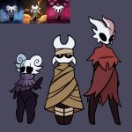  1:1 bandage black_body butt clothing fan_character fecharis female group hi_res hollow_knight male robe shy size_difference team_cherry thick_thighs vessel_(species) video_games 