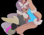  1girl animal_ears apios1 black_background black_legwear black_sclera body_fur bunny_ears commentary creatures_(company) female full_body furry game_freak gen_4_pokemon hands_up highres invisible_chair looking_at_viewer lopunny mega_lopunny mega_pokemon multicolored multicolored_eyes nintendo pantyhose pawpads pink_eyes pokemon pokemon_(creature) purple_eyes rabbit_girl simple_background sitting solo torn_clothes torn_legwear 