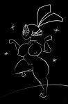  1-upclock 2020 absurd_res anthro big_breasts black_and_white black_background black_body breasts curvy_figure female front_view genitals hi_res lagomorph leporid looking_at_viewer mammal monochrome nipples nude open_mouth outline pussy rabbit raised_leg simple_background solo star thick_thighs vib-ribbon vibri voluptuous white_outline wide_hips 