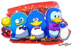  antarctic_adventure avian ball bird black_eyes blue_body blue_eyes blue_feathers blush bow_tie clock doki_doki_penguin_land egg feathers hi_res male n_sakurajyousui one_eye_closed penguin penguin_wars penta_(antarctic_adventure) snow watch white_body white_feathers wink 